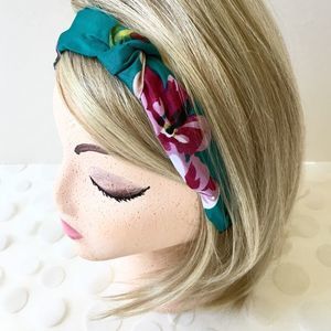 Floral Fabric Covered Headband with Knotted Center
